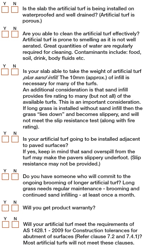 Art. turf checklist
